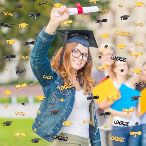 Image of Orange and Black Graduation Confetti 2026, 1000 Pcs Class of 2026 Table Centerpiece Grad Confetti for 2026 Graduation Party Decorations Supplies
