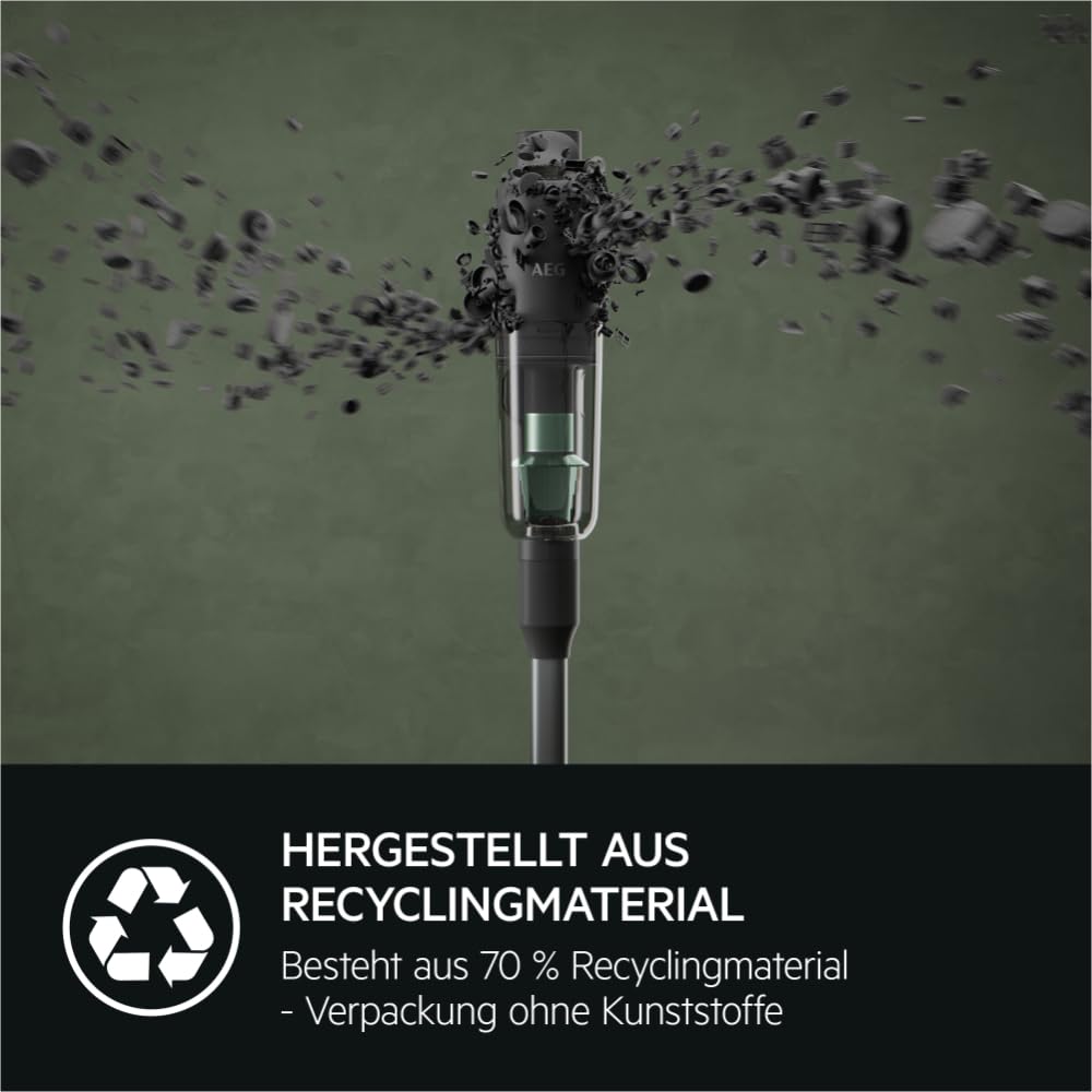 AEG Serie 7000 ÖKO Akku-Staubsauger, extra Kraftvoll, Ultraleicht 2,2kg, Ergonomisch, 70% Recyclingmaterial, bis zu 50 Min, 120m², 2in1, 5-Stufige Filtration, alle Böden, Automatik, grau, AP71UB14AM
