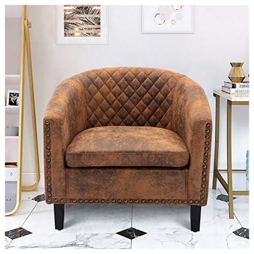 Accent Barrel Chair with Nail Head, Stylish Reading Armchair, Rivet Chair for Waiting Room, Leather Side Chair with Wood Legs,Modern Club Padded Chair for Living Room, Bedroom, Home & Office (Coffee)