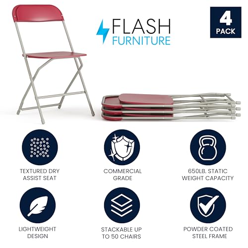 Image of Flash Furniture Hercules Plastic Folding Event Chair, Red, 4-Pack