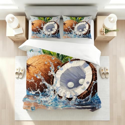 Housse de couette 140x200 noix de coco brunes parure lit enfant microfibre zippée