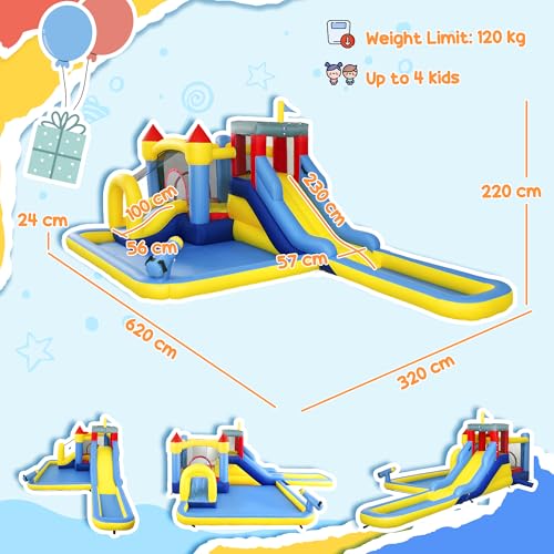 AIYAPLAY Inflatable Bouncy Castle, 6 in 1 Kids Water Bounce House with 550W Blower, Splash Pools, 2 Slides, Trampoline, Climbing Wall, Cannon, Basketball Hoop, for Garden, Party, Outdoor Indoor - Image 7
