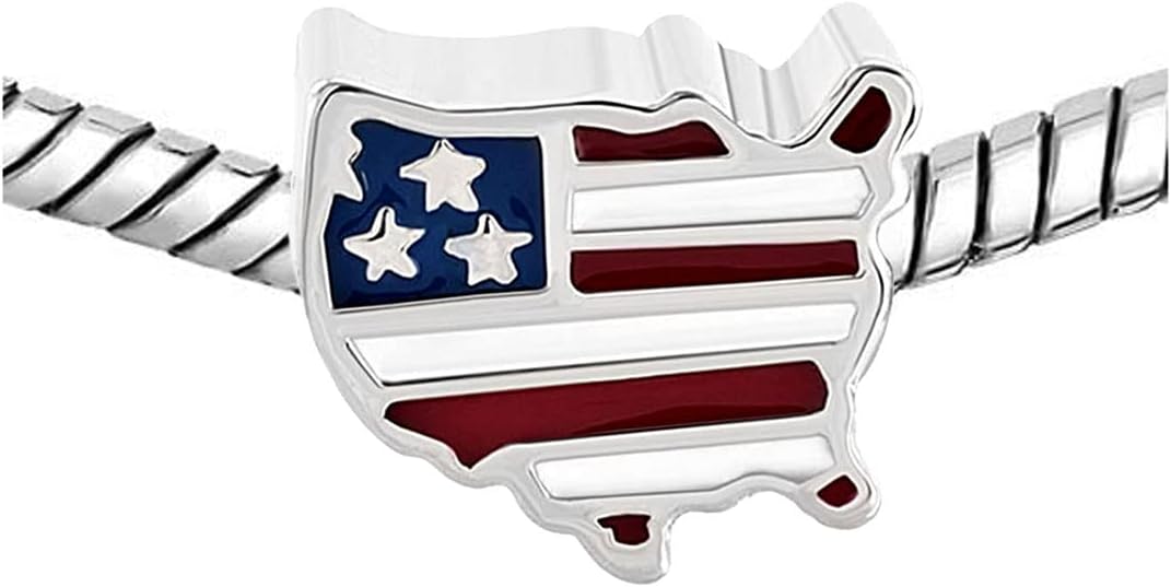 KunBead American Flag Independence Day Bead Charms Compatible with Pandora Bracelets - Image 3