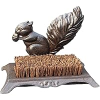 Cast Iron Shoe Brush, Squirrel Boot Brush, Brown Coir, Heavy Duty Rustic Outdoor Shoe Cleaner, 9.8-Inch Width