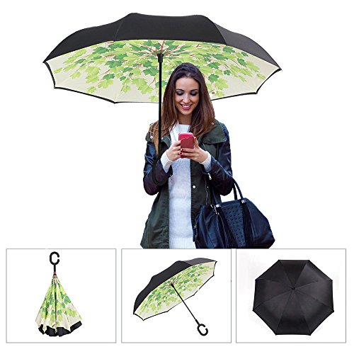 AWEOODS Double Layer Inverted Umbrella Cars Reversible Umbrella (Grape Leaf)