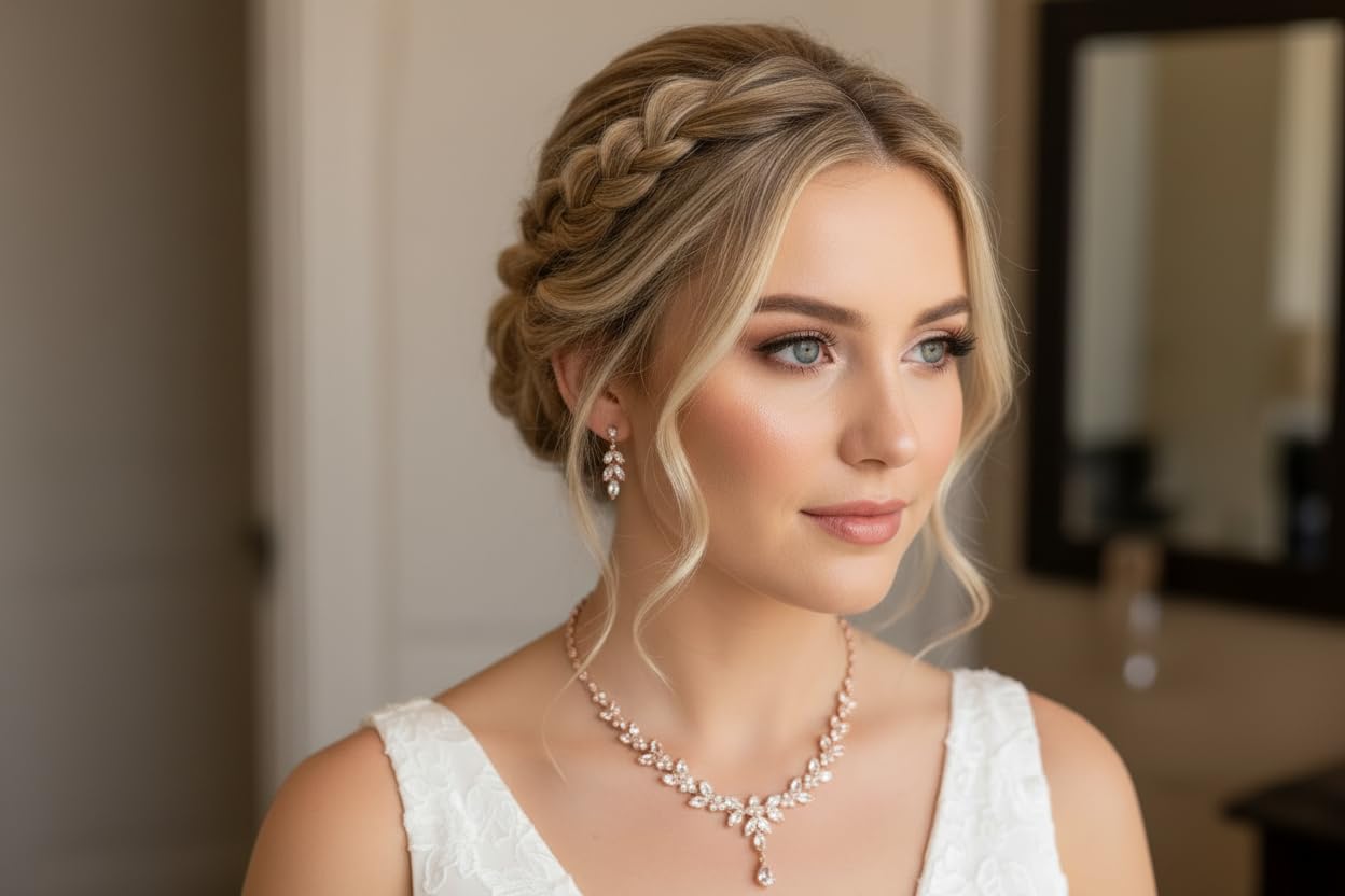 Zirkonia Brautschmuck Schmuckset Roségold – Collier, Ohrringe & Armband – edler Brautschmuck für Hochzeit, Ball & festliche Anlässe