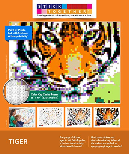 Huge Mosaic Puzzle Poster Kits | Group Project | No Mess Paint by Sticker | Stay at Home Activity | Classroom | One Sticker at a Time! | Large Tiger | Learning Fun | 40” X 36” Giant Poster
