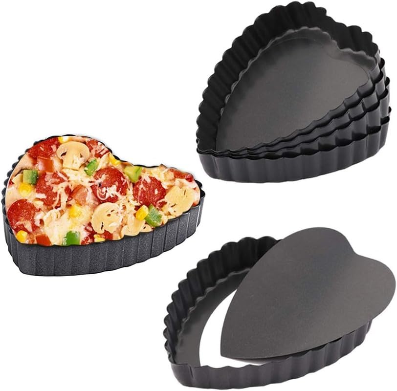 Big Box-6 Piece Heart Non-Stick Tart Molds Pie Pizza Cake Round Mould Removable Loose Bottom Fluted Heavy Duty Pie Cake Tray for Baking |