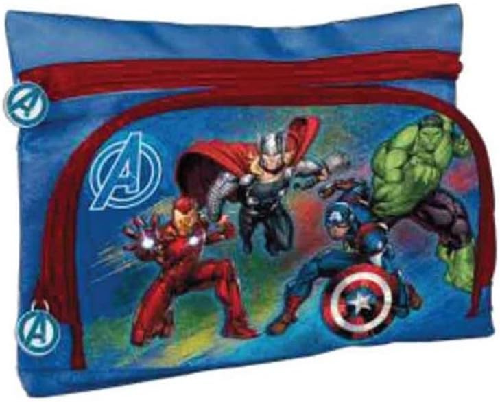 MCMAvengers Pencil Case Pocket with Two Pockets Size 22 x 6 x 1 cm School Kindergarten Hulk Thor Captain America, blue
