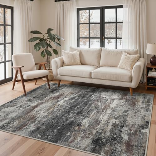 BEIMO Waschbarer Teppich Wohnzimmer, Abstrakt Design Teppich Schlafzimmer Kurzflor, Groß Teppiche rutschfest Weiche für Badezimmer Esszimmer Flur, 160X230CM, Schwarz Farbverlauf