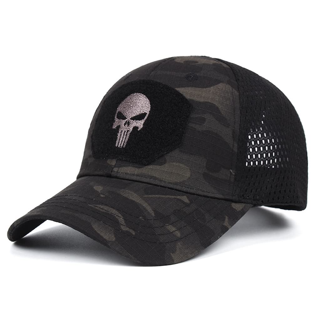 HANERREAL Skull Mesh Baseball Cap Men Tactical Operator Caps Fitted Outdoor Breath Hats