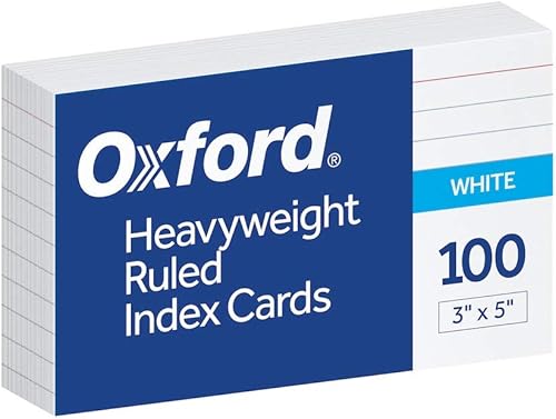 Oxford Ficha de índice de peso pesado de 3 x 5, color blanco, 100 unidades (63500), 2 juegos de 100 en total de 200 tarjetas