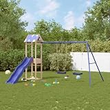 Emmtore Spielturm, Klettergerüst mit Rutsche Schaukel, Kinder Kletterturm mit Holzdach, Spiel Zubehör für Garten, Holz Spielplatz Kiefer Massivholz,Modell 18