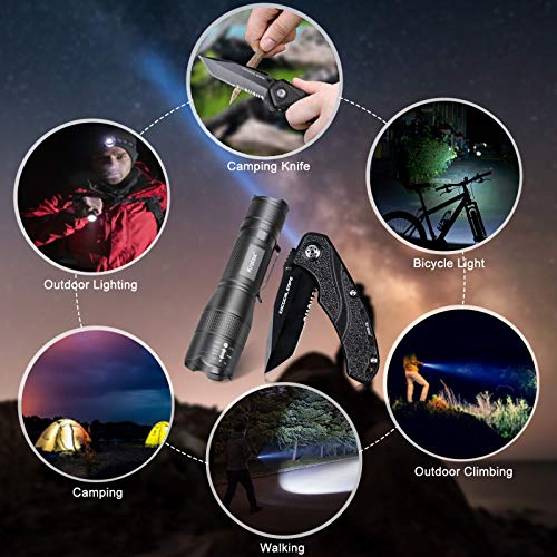Led Tactical Flashlight With Knife Kratax 5.3Oz Small And Extremely Handheld Flash Light, Zoomable, Water Resistant, Adjustable Brightness For Camping, Emergency, Running - Aaa Batteries Included #TOP7