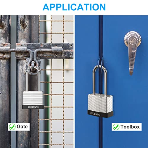Kechuang 40Mm Keyed Alike Nickel Plated Laminated Steel Padlock, 1-9/16" Wide Body 2-Inch Long Shackle Padlocks 4 Padlocks Keyed Alike(4-Pack) 8 Keys #TOP4