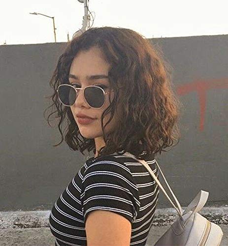 LEMEIZ Natural Looking Loose Curly Brown Wigs for Women Synthetic Hair Brunette Wigs uk Middle Part Brown Hair Wigs 10 inch LEMEIZ-126