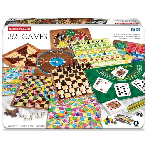 365 Games - Traditional Strategy Board & Card Games, Tin Storage Container, Game for Each Day of Year, Family, Ages 6+, 1-8 Players