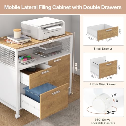 Image of Tribesigns L Shaped Desk with Drawer Cabinet, 63 inch Executive Computer Desk and lateral File Cabinet, 2 Piece Home Office Furniture with Drawers for Hanging, Doors with Locks (Light Walnut, 63 inches)