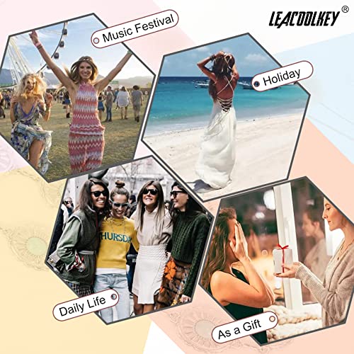 Leacoolkey Women Turquoise Concho Chain Waist Belt Silver Western Metal Boho Body Chain Waist Belt For Dress Adjustable #TOP6