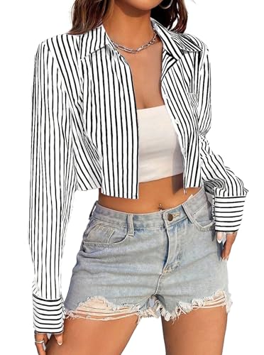 Avanova Women's Sheer Mesh Crop Top - See Through Button Down Blouse With Long Sleeves