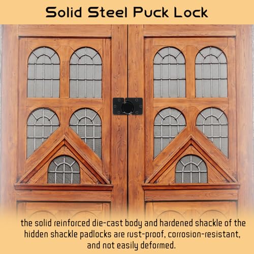 Image of 2 Packs Heavy Duty Puck Lock Keyed Alike, 73mm High Security Hidden Shackle Padlock with Hasp, Solid Steel Puck Lock Latches for Container, Garage Shed Trailer Truck, Black