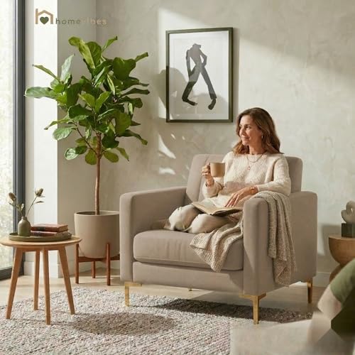 Image of 1 Seater Velum Fabric Sofa Set for Living Room, Modern Design with High Density Foam, Solid Wood Frame, Ergonomic Comfortable Seating for Home & Office (Beige, 1 Seater) | Soft foam comfort
