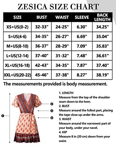 Zesica Women's 2023 Summer Wrap V Neck Bohemian Floral Print Ruffle Swing A Line Beach Mini Dress,Orange,Small #TOP4