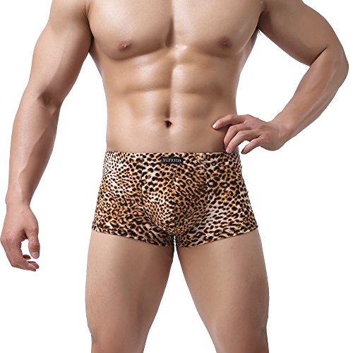 Yufeida Men's Boxer Briefs Low Rise Sexy Leopard Print Underwear Man Shorts Underpants #TOP2