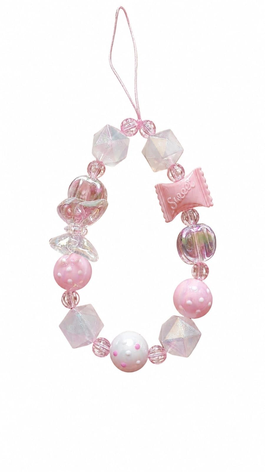 Cute Pink Beaded Phone Charm Strap for Girls | Aesthetic Mobile Hanging Charm | Candy Design Hand Strap for Smartphones-image-12