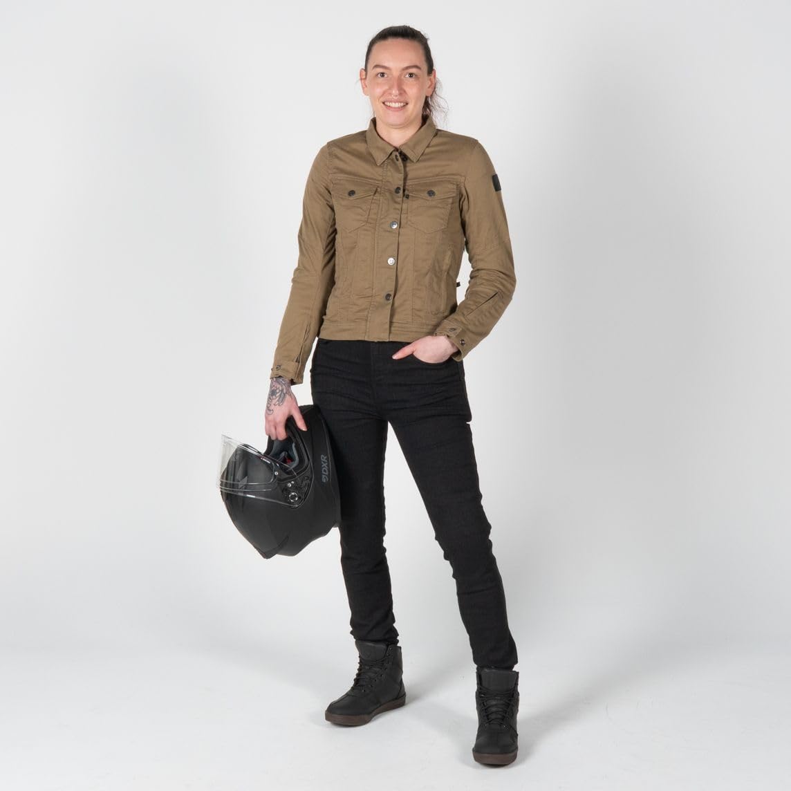 NAZAIRE LADY Chaqueta de Moto 4 estaciones. Chaqueta de Moto Equipamiento de Protección con 4 Protecciones CE. Ropa para Mujer Color Beige 42