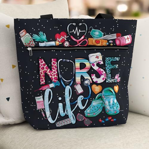 Image of 84hoods Large Waterproof Tote Bag with Pockets and Zipper for Work. Gift for Nurse. Shoulder Bag for Women.
