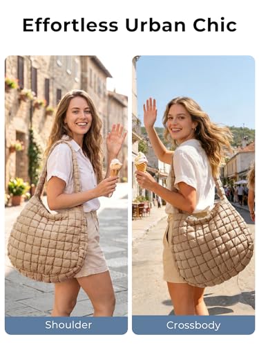 Image of Puffer Quilted Tote Bag for Women Nylon Crossbody Bags Puffy Purse Hobo Large Shoulder Bag Trendy
