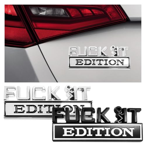 Image of Dickno 2PCS Fuck It Edition Emblem for Car, Auto Fender Bumper Decoration Stickers, Vehicle 3D Side Fender Rear Trunk Decal Badge, Universal Exterior Accessories for Car (Silver & Black+Black & White)