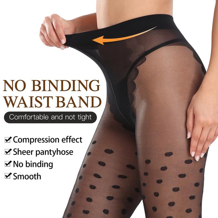Image of Yilanmy Patterned Tights for Women Polka Dot Leopard Sheer Black Tights High Waist Pantyhose