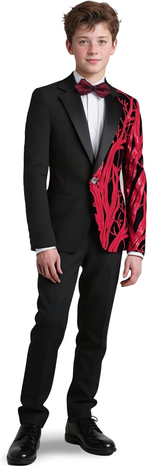 Lamgool Tuxedo Suits for Boys Kids Formal Outfit 4-Piece Set with Sequin Blazer Dress Shirt Black Pants Bow tie Prom Wedding - Image 3