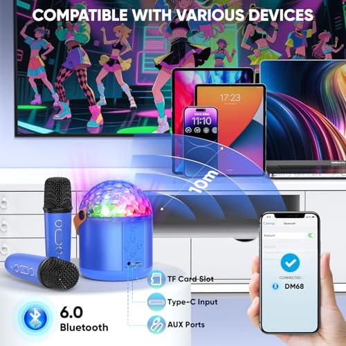 Image of Karaoke Machine for Kids, Birthday Gifts for Boys Ages 4 5 6 7 8 9 10, Microphone Toys for 3-12+ Year Old Kid, Portable Bluetooth Speaker and 2 Wireless Microphones with Disco Lights for Family Party