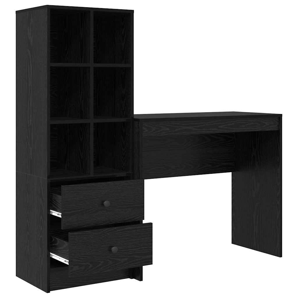 Escritorio con cajones, 2 piezas, aspecto de roble negro, mesa de oficina duradera, amplia superficie de trabajo para oficina en casa y oficina, fácil montaje