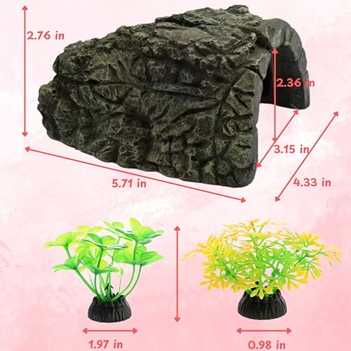 Image of Axolotl Hides for Aquarium and Fake Water Plants Set, Axolotl Cave Aquarium Plastic Tree, Tortoise Turtle Hideout, Fish Tank Decor, Axolotls Tank Accessories, Turtle Tank Accessories (Plant Cave, L)