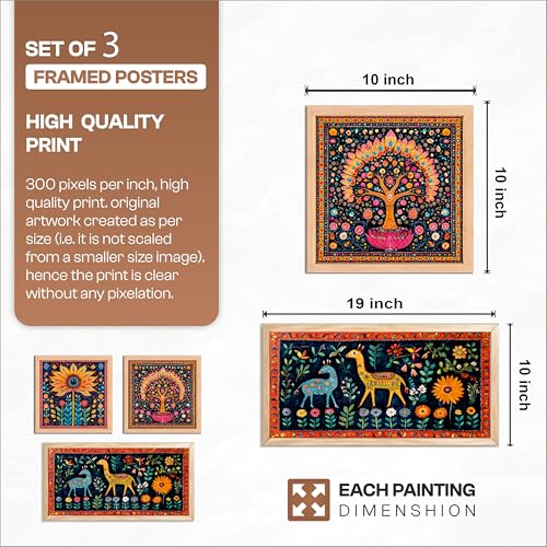 Image of NoWorries Madhubani Art Big Wall Paintings For Living Room, Bedroom /Pichwai frames for wall decor - Traditional Indian Art Framed Paintings For Home Decor and Cafe decor / Minimal art framed posters for wall decoration