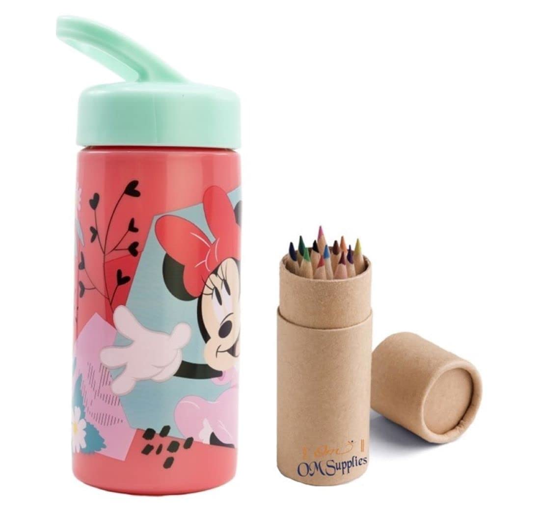 Om Supplies Minnie Reusable Sipper Water Bottle Drink Bottle With Built-In Handle For Easy Carry School Lunch Kids Childrens 410Ml (Minnie)