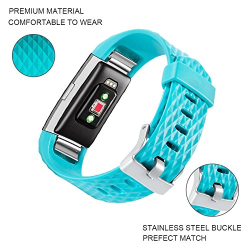 FunBand Strap Compatible with Fitbit Charge 2 Strap Bands,Classic Edition Soft Silicone Sport Adjustable Replacement Accessory Bracelet Straps Compatible with Fitbit Charge 2 (1-Pack Teal) - Image 2