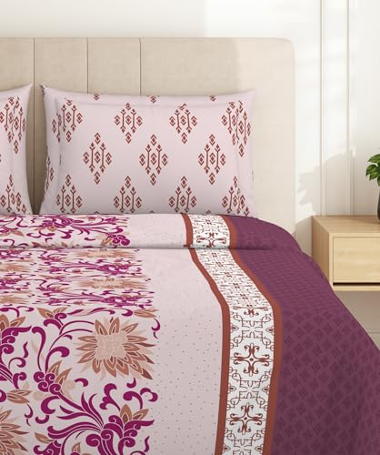 Image of Spaces Welspun Ease 100% Cotton Elegant Floral Print Double Bedsheet with 2 Pillow Covers - Soft Feel, Easy Care & Skin Friendly - 224 X 254 Cm - Dark Pink