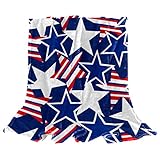 Dimensioni: 150 x 100 cm Coperta in pile per divano leggero in peluche fuzzy USA Stars Stripes blu rosso bianco modello