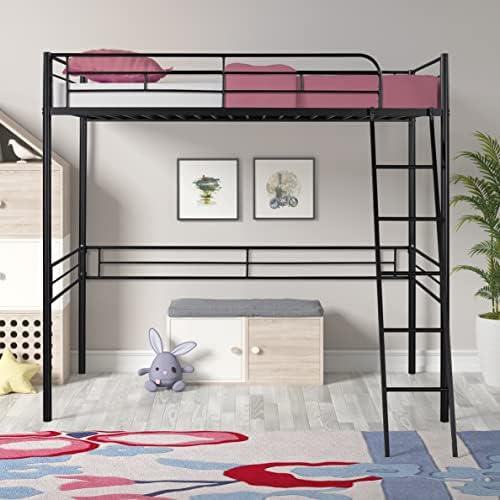 HomJoones Metal Loft Bed, Metal Twin Over Loft Bunk Bed
