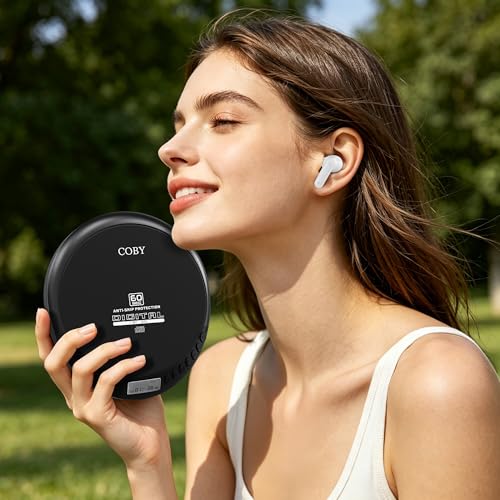Image of Coby Portable Bluetooth CD Player with FM Radio & Headphones, Rechargeable Anti-Skip Discman with MP3 Playback, AUX Input, Super Bass, Compact Retro Music Player for Home, Car, and Travel - Black