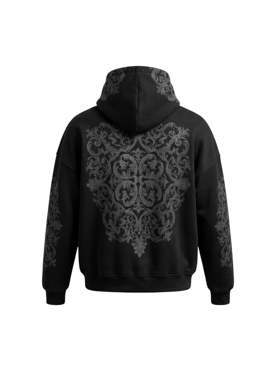 Oversize Carpet Pattern Hoodie - Black and Anthracite