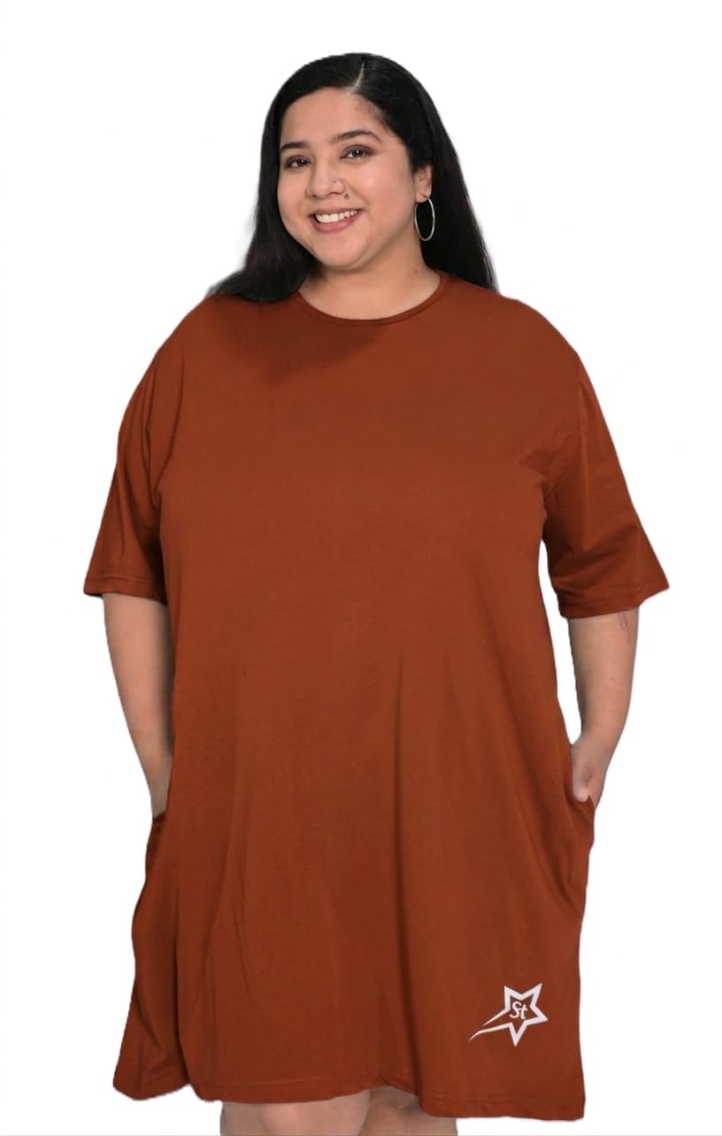 Star Touch Women Cotton Free Size Knee Length T-Shirt with 2 Pockets | Suitable for L-7XL Body Size