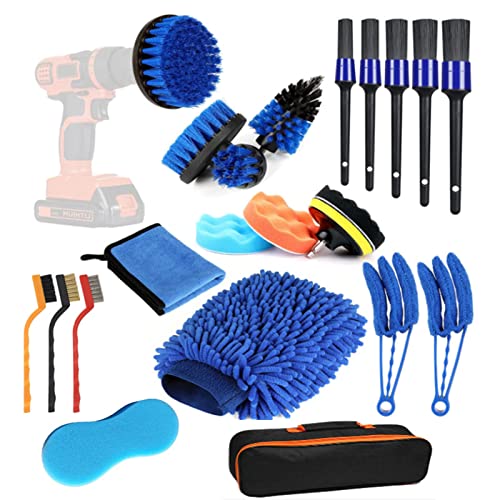 tongfeng Kit de limpieza de lavado de coche, limpiador interior y exterior de automóvil, herramientas de coche, juego de cepillos de taladro para detalles automáticos, limpiador interior y exterior de