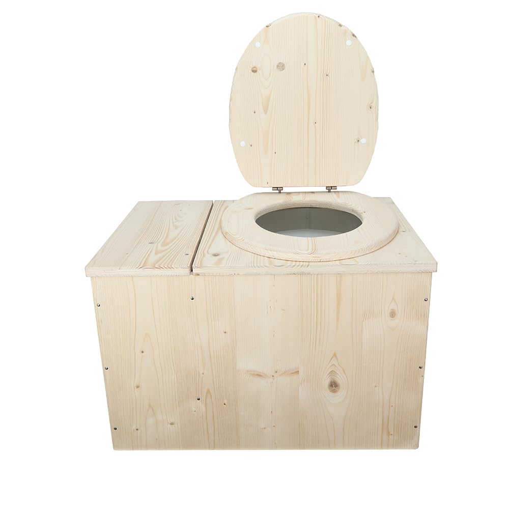 Toilette sèche avec bac à copeaux de bois intégré, Livré monté avec seau 20L plastique alimentaire et bavette de protection inox - Fabrication artisanale Française - N2