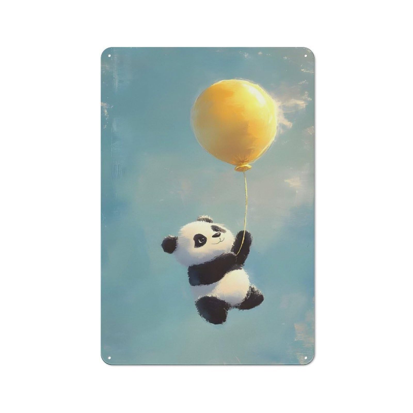 Junmoney Panda Bear With Yellow Balloon Metal Wall Sign 30X20cm Featuring For Bar Or Restaurant, For Bar Decor Enthusiasts
